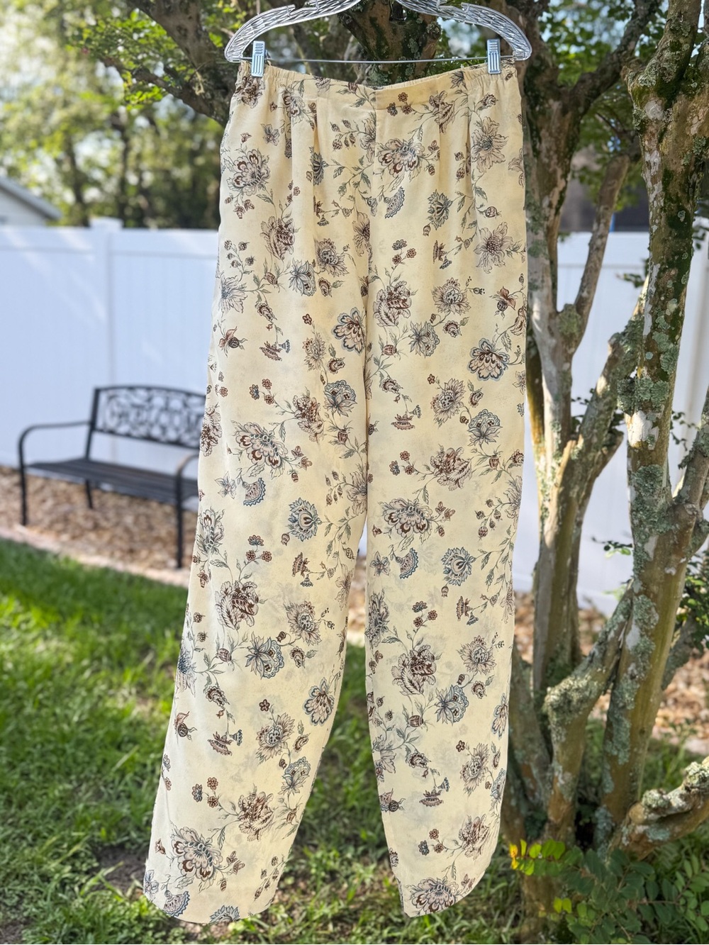 Emma James 100% Silk Floral Pants 14 Cottagecore Boho Pull On Pockets